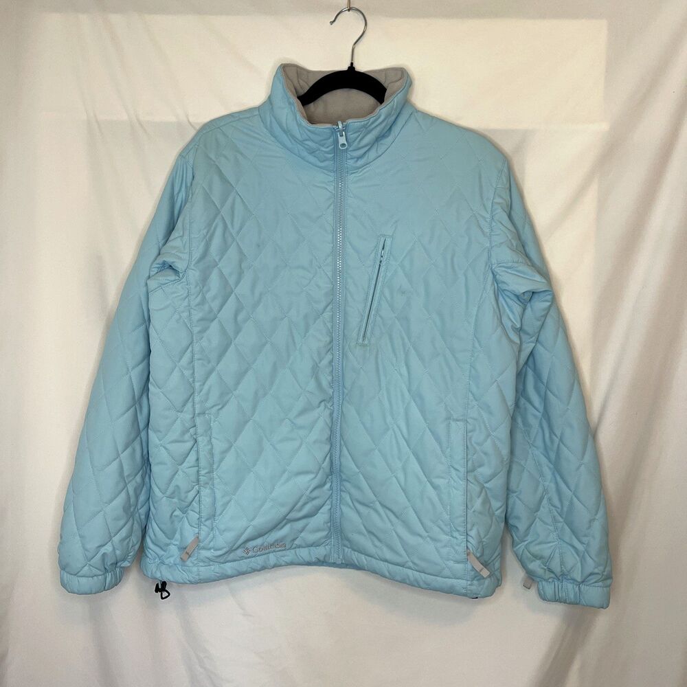Columbia Interchange Womens Jacket Lined Quilted Mock Neck Blue Size L